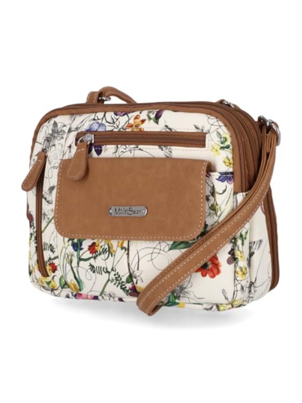 Vegan Leather Triple Compartment Crossbody Bag Travel Purse